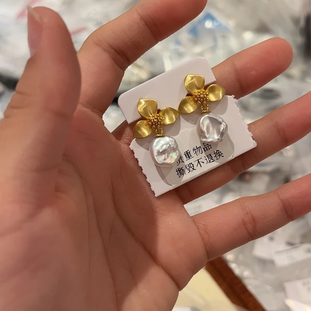 合金淡水珍珠耳饰