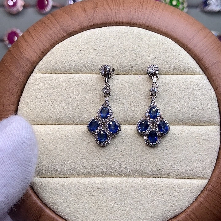 耳饰蓝宝石银S925镶嵌