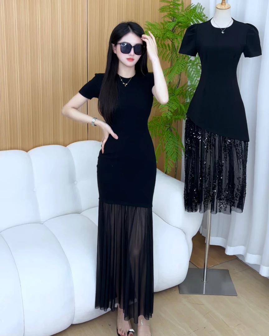 夏季显瘦网纱拼接连衣裙