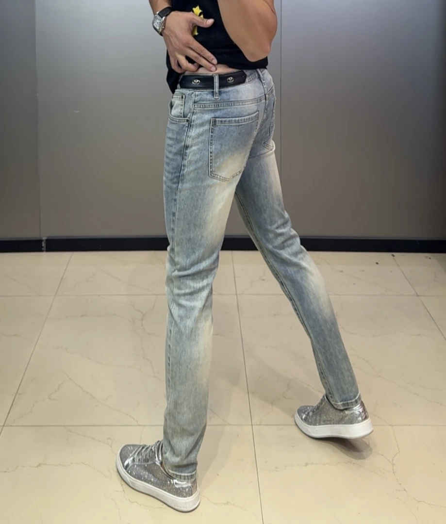 夏季洗水蓝欧货个性时尚百搭舒适男士修身小脚裤8263牛仔裤裤子