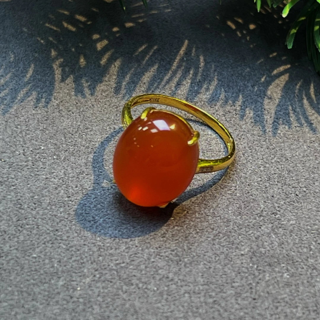 「田姐南红」保山冰红高冰种18K镶嵌戒指