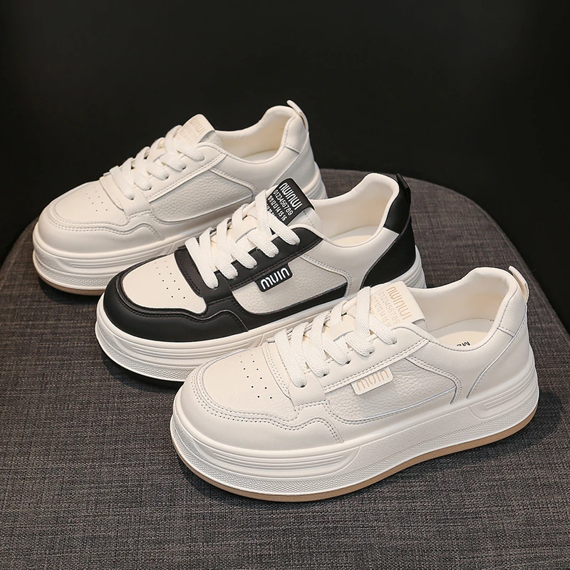 【花本纯】喵家秋冬季新款真皮休闲小白鞋舒适平底增高时尚品牌女鞋