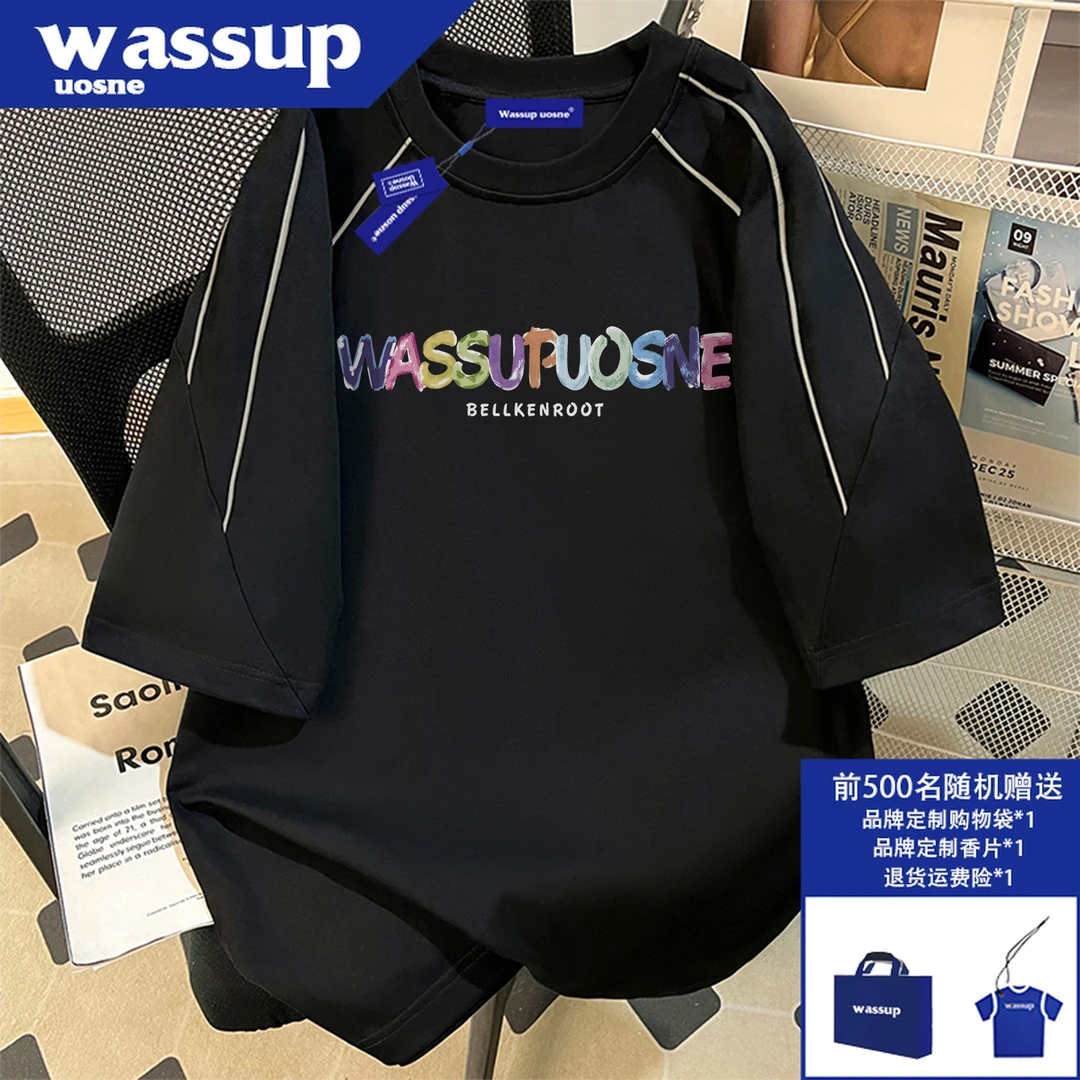 美式街头反光线条短袖t恤男cleanfit百搭休闲重磅纯棉半截袖体恤