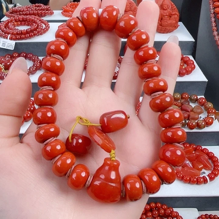 南红玛瑙未镶嵌瓦西柿子红平安扣手持满肉