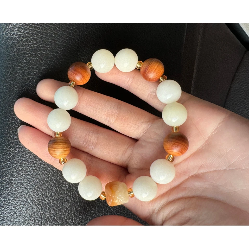 白玉菩提拼崖柏手串（无礼盒）@@@sp111