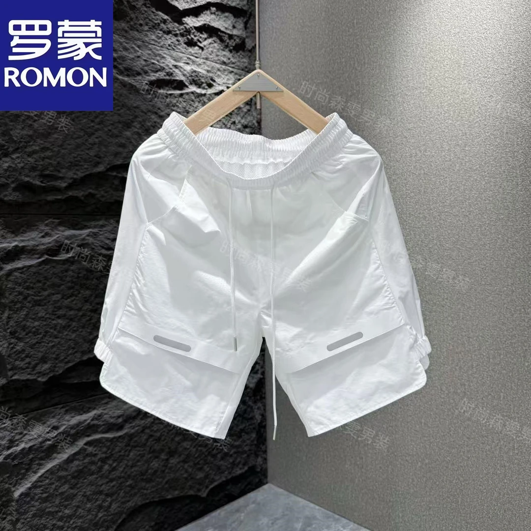 罗蒙夏季新款激光打孔休闲短裤男潮流拼接百搭冰丝透气运动速干五