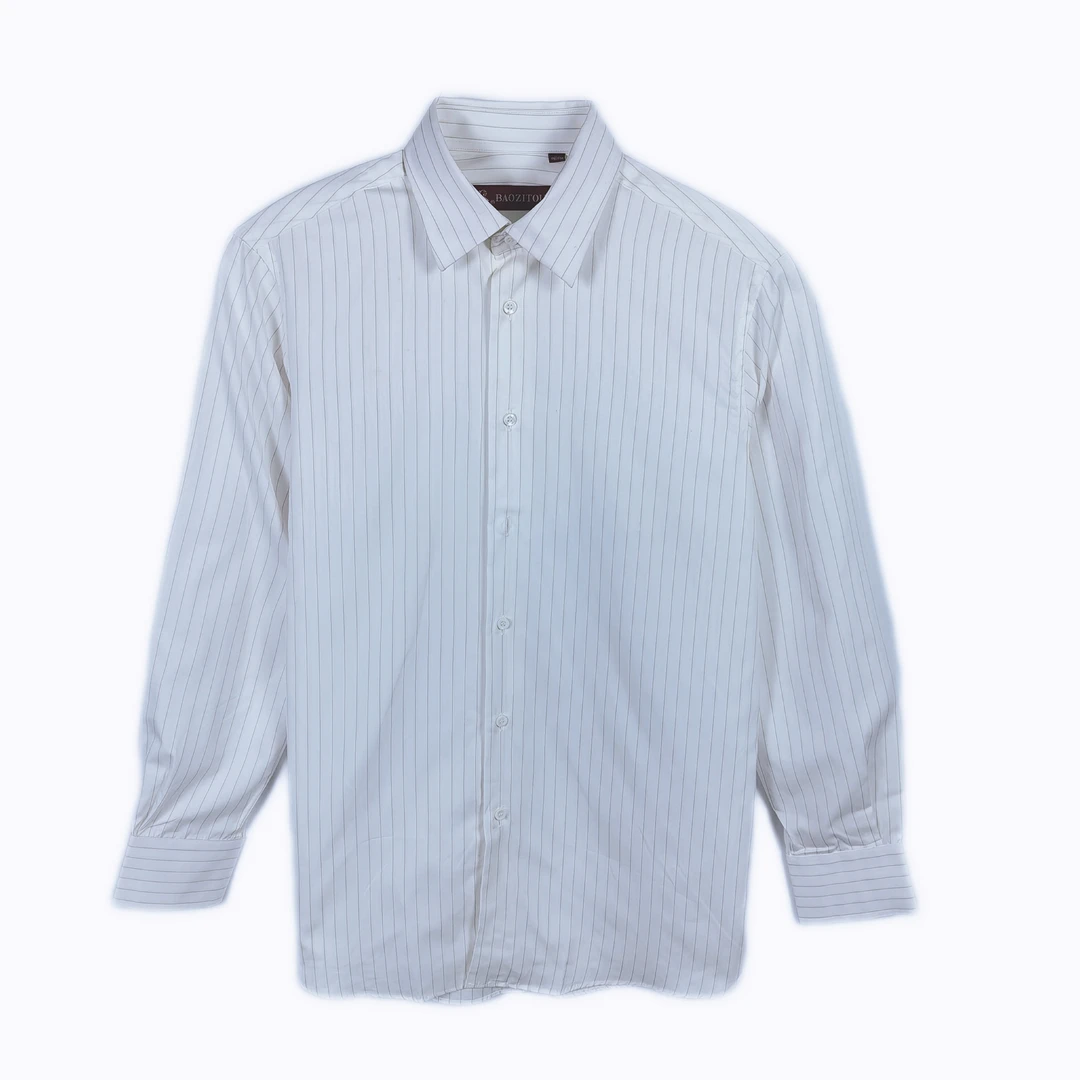 FY552男士春秋长袖衬衣商务时尚休闲百搭白色竖条纹翻领长袖衬衫