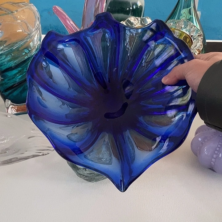 宝石蓝琉璃果盘摆件花瓶