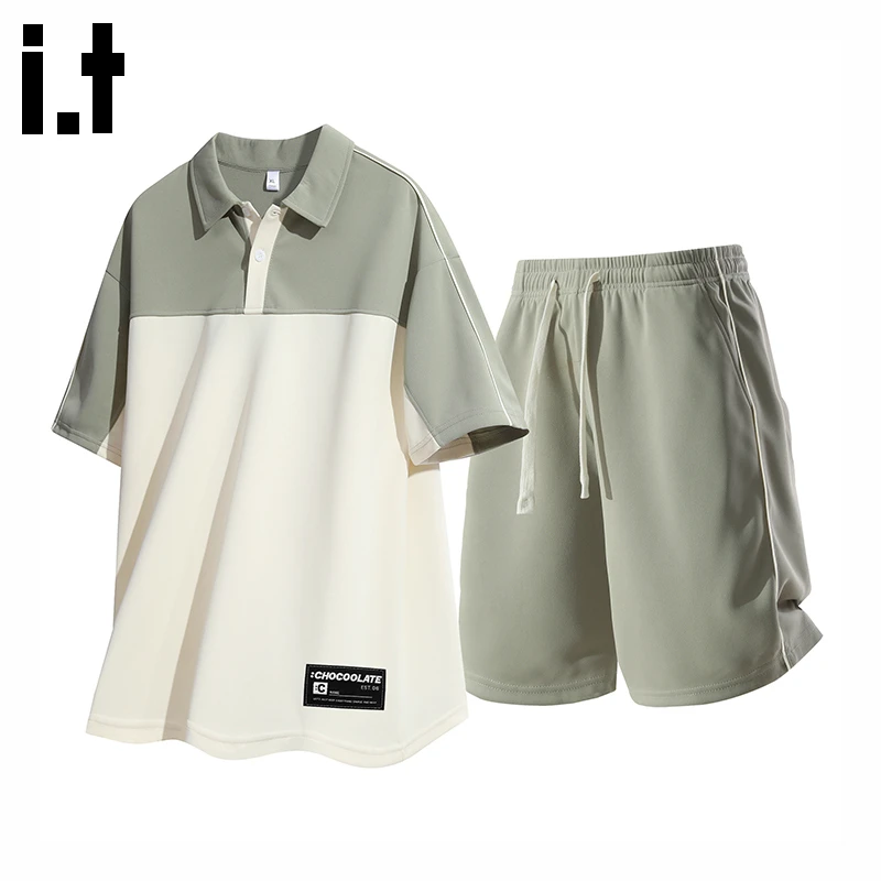 i.t:CHOCOOLATE夏季短袖Polo衫短裤套装男2025新款运动拼色一整套