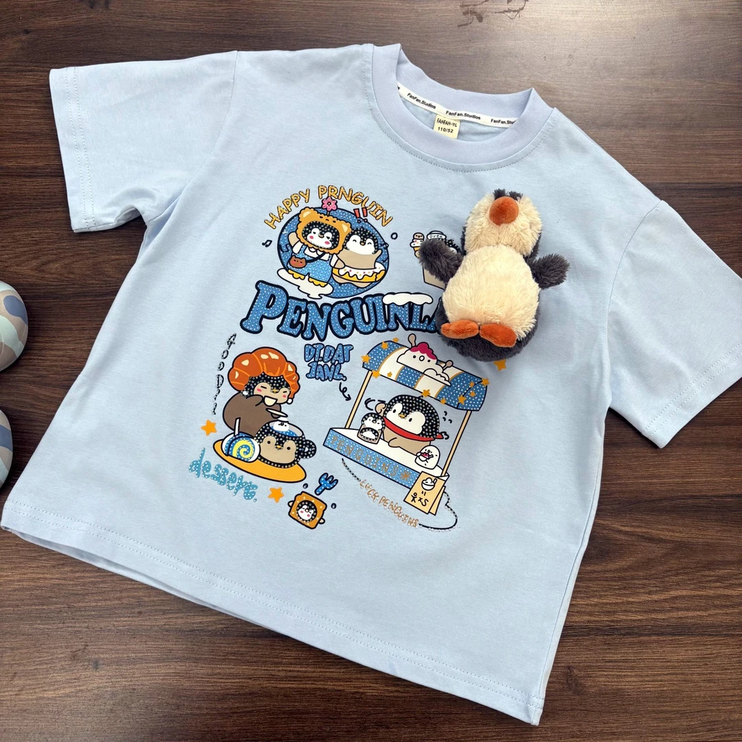 2025新款夏季玩偶印花短袖T恤男女童
