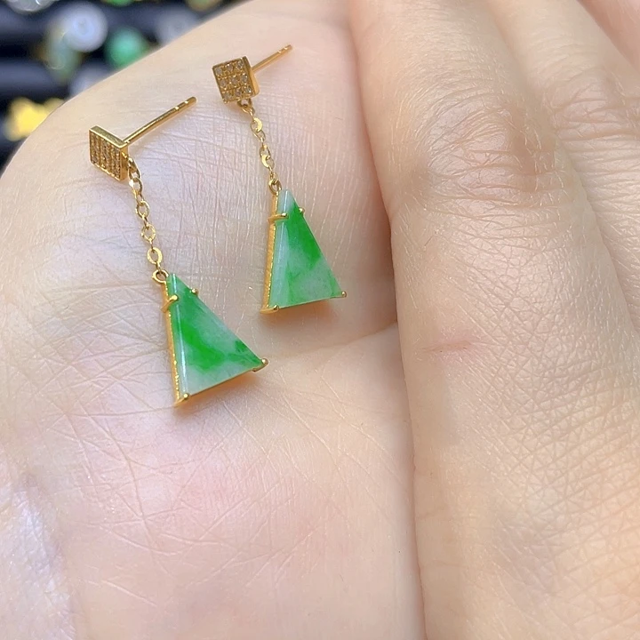 翡翠18K金镶嵌耳饰翩*天然翡翠