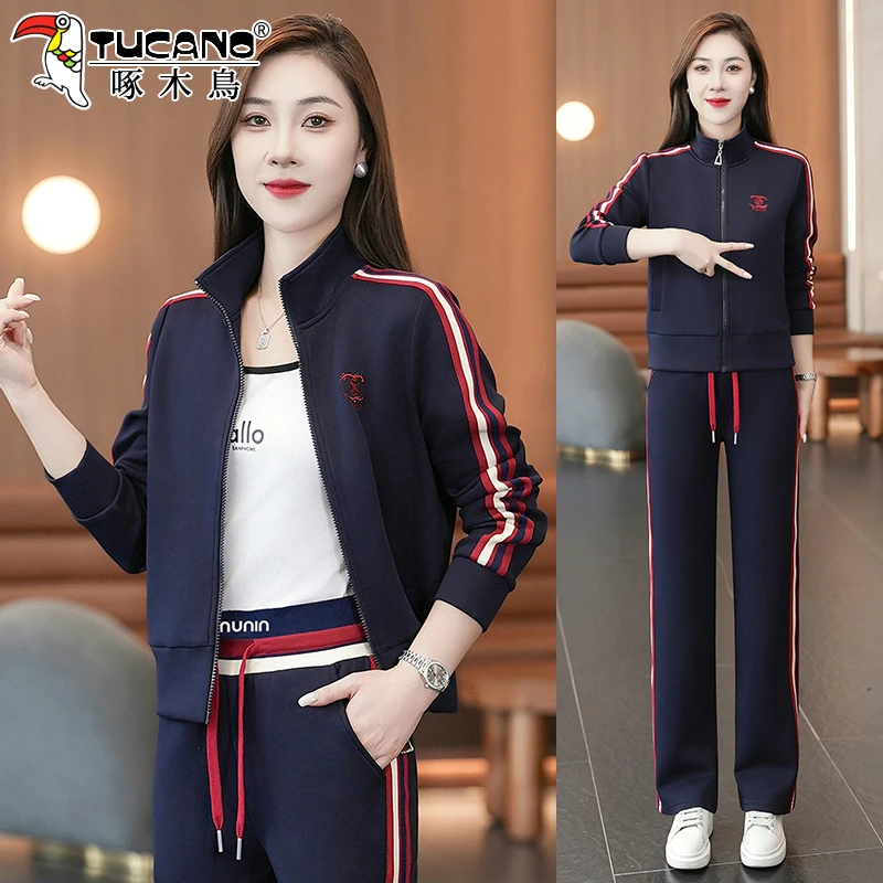 啄木鸟休闲运动套装女2025新款春秋季洋气减龄妈妈女士卫衣两件套