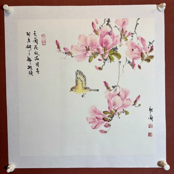 兰宝阁书画院三尺斗方纯手绘国画花鸟已拓裱画芯49:49