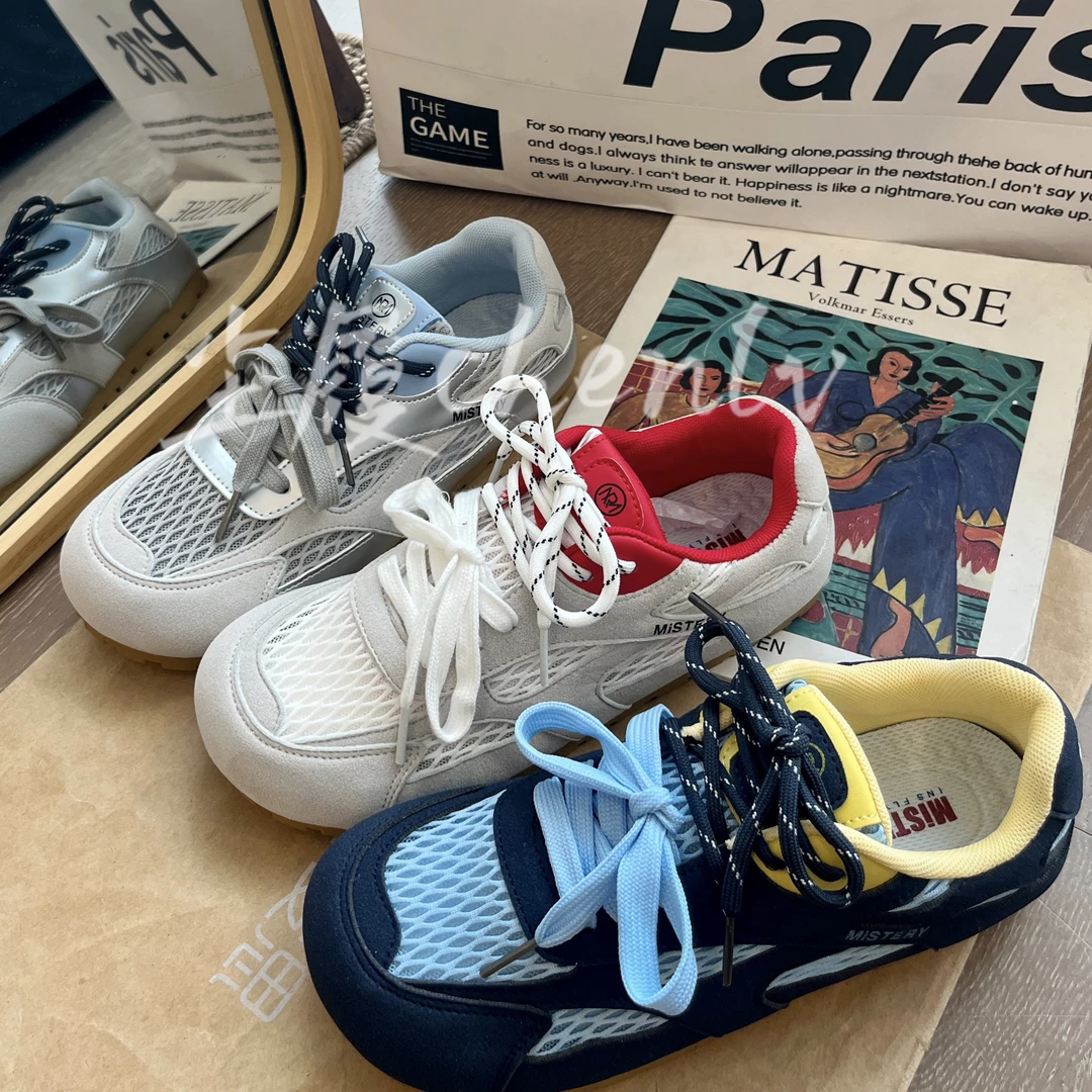 CHENLV/尘履2025年夏季新款平底拼色双鞋带网面透气休闲阿甘鞋