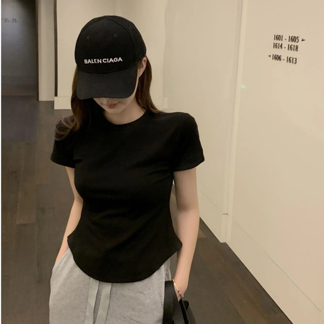 230g夏季圆领修身短袖女T恤内搭新款收腰显瘦百搭上衣辣妹装女装t