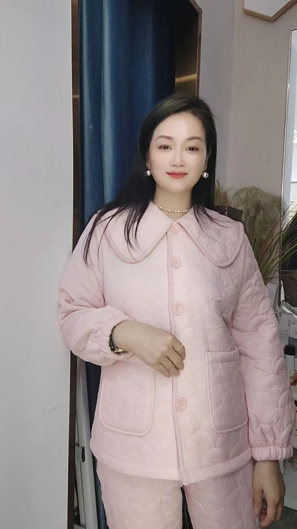 25480011睡衣家居服套装常规款短款气质翻领冬季