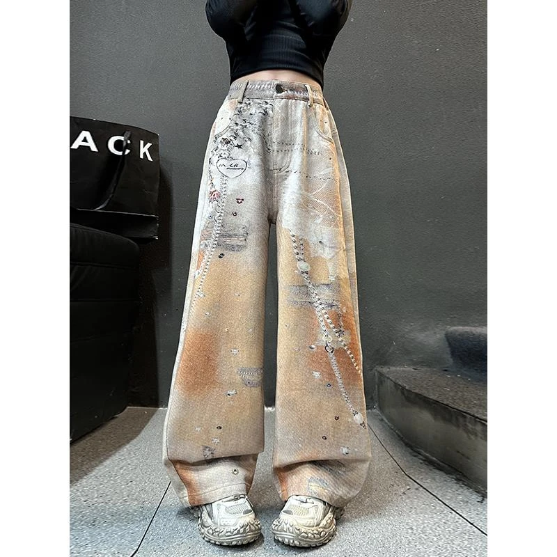 女童春秋季牛仔裤儿童洋气韩系时尚中大童网红休闲秋装直筒阔腿裤