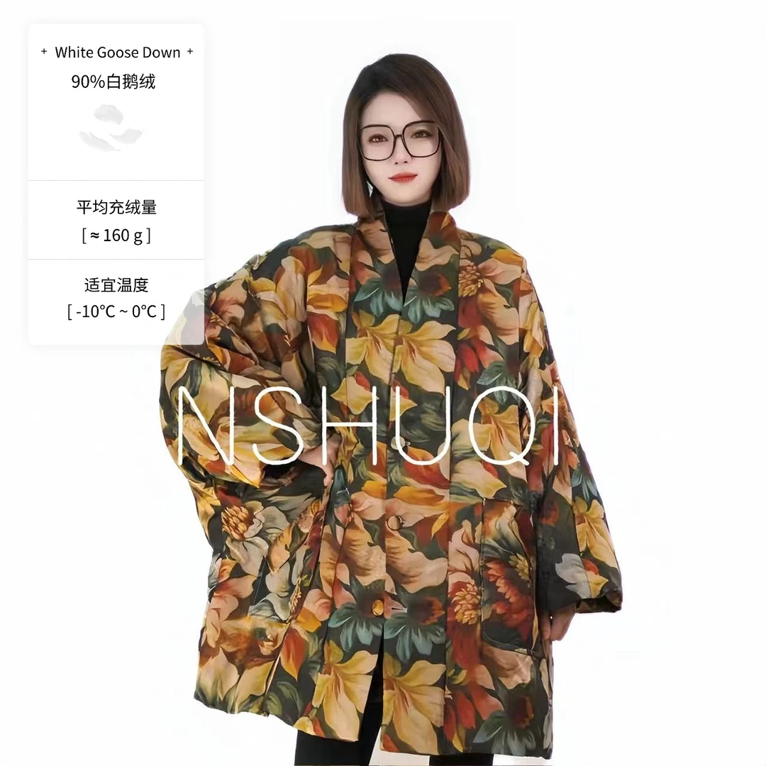 A848【如画】冬季新款160g羽绒服90白鹅绒时尚复古桑蚕丝
