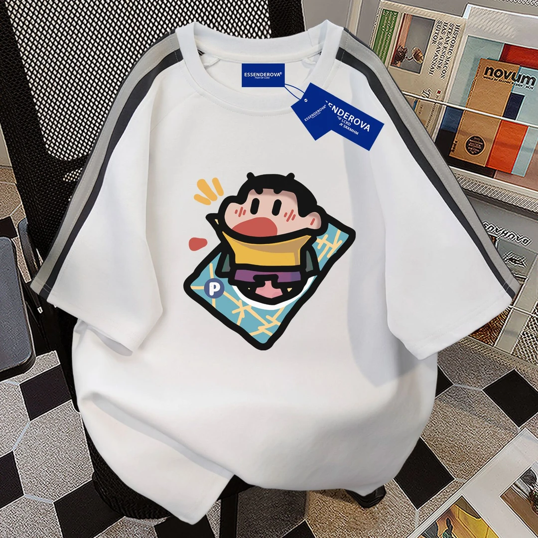 100%纯棉2025夏季爆款宽松可爱风上衣蜡笔小新印花短袖t恤男女款