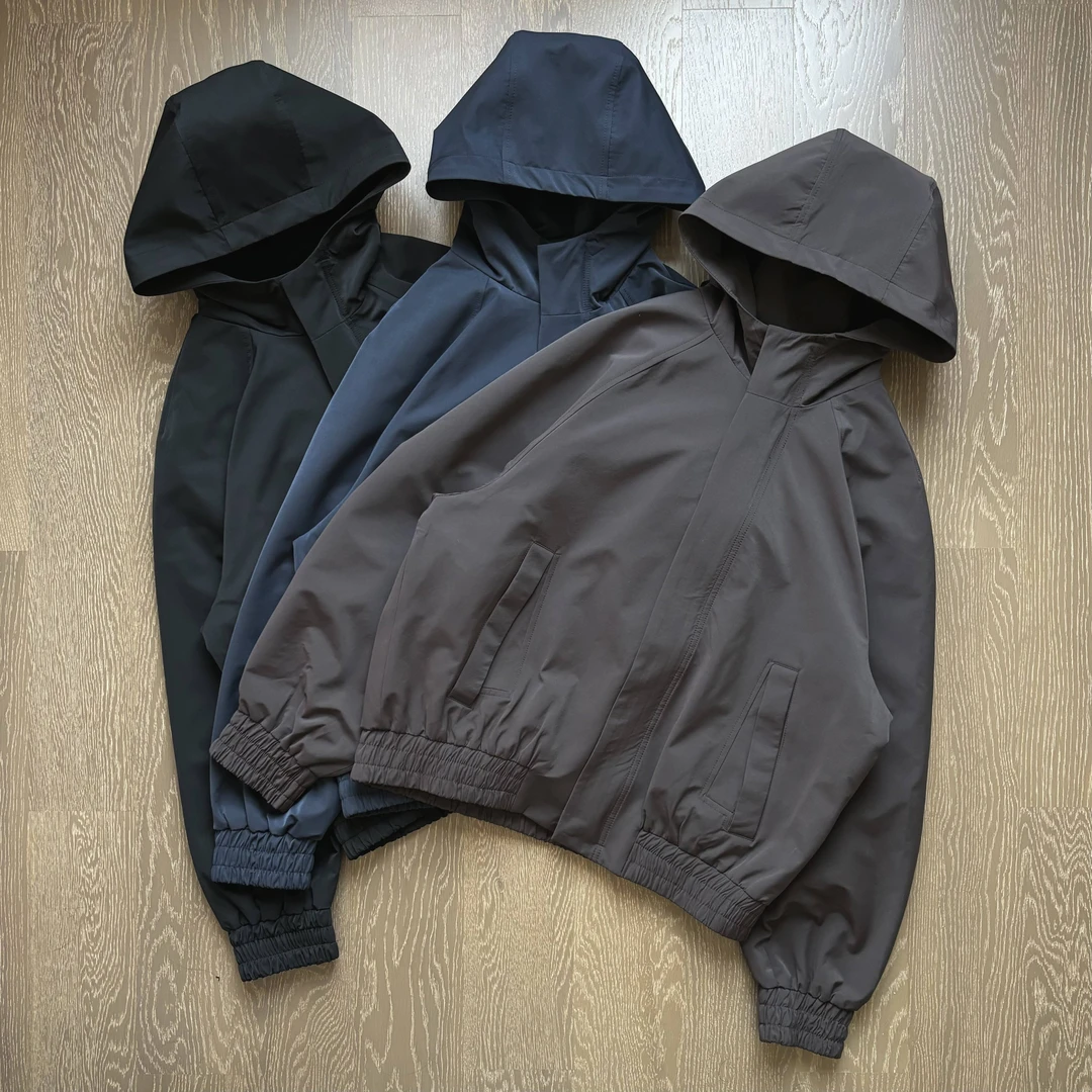 高级休闲感~醋酸混纺复古连帽夹克极简男女美式双拉链外套