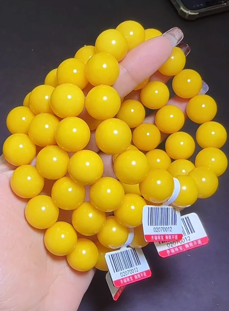 【齐福珠宝】XQ0012/14mm天然蜜蜡色标圆珠手串 （多样性发其一）