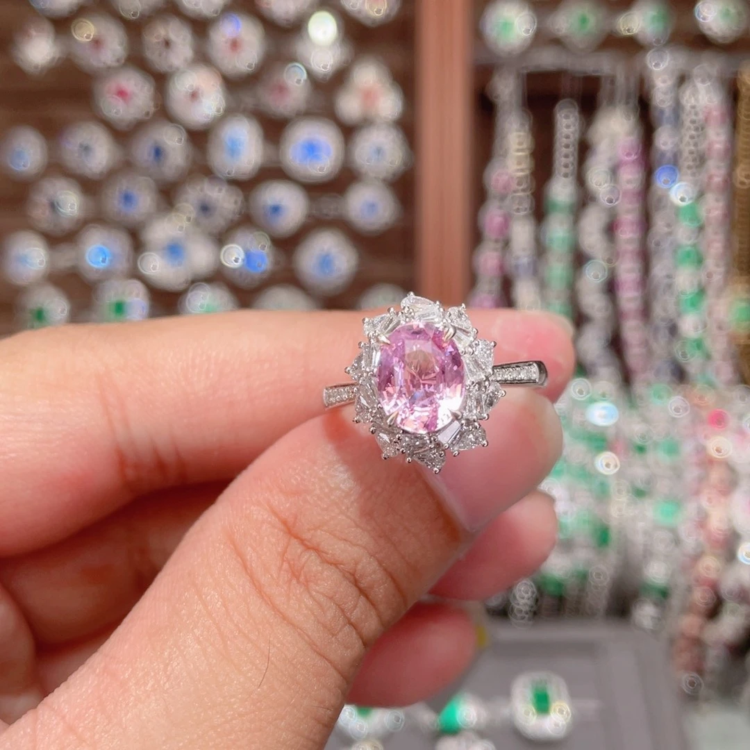 戒指彩色蓝宝石18K金镶嵌2ct 无烧