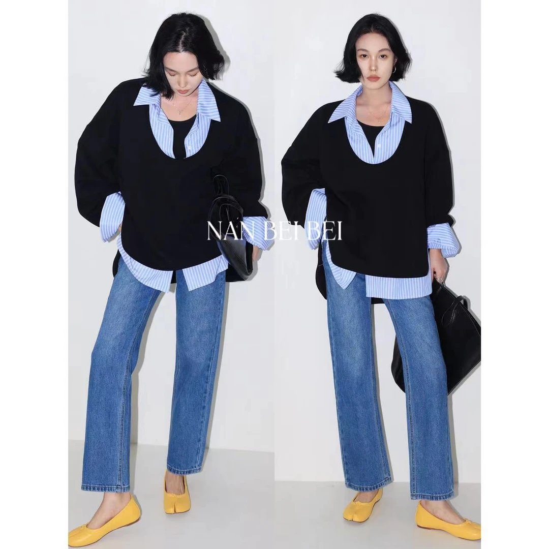 【现货】复古蓝微喇叭牛仔裤女设计感小众高腰显瘦百搭裤7271