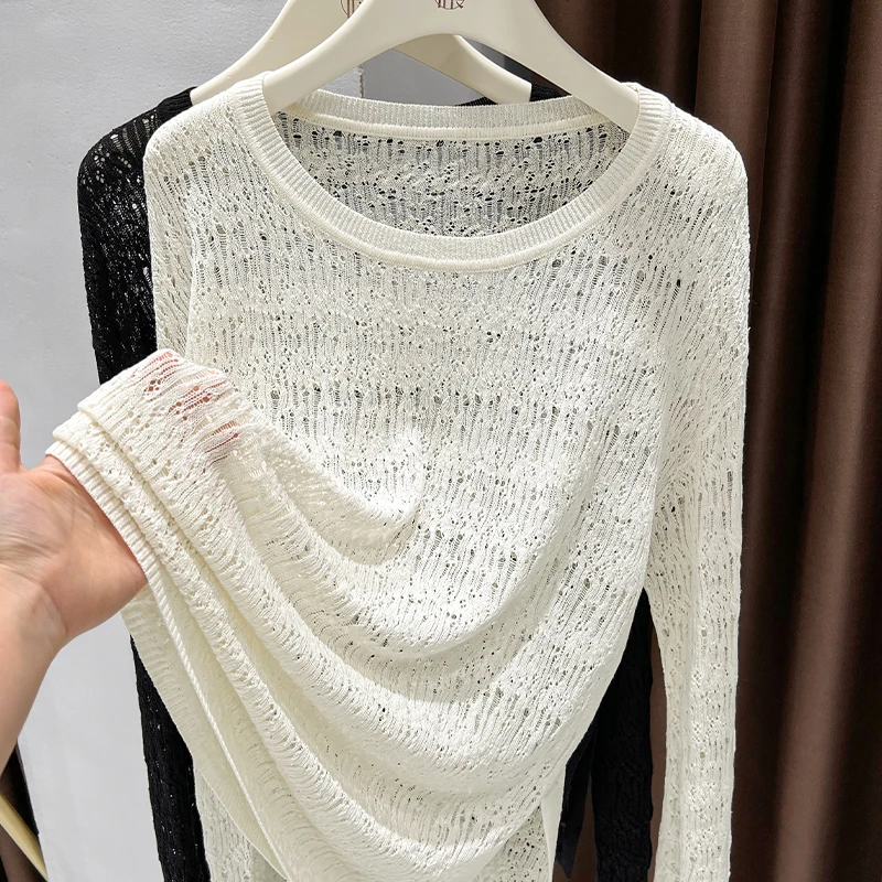 轻薄防晒镂空外穿针织罩衫配吊带宽松轻薄长袖慵懒风设计感上衣女
