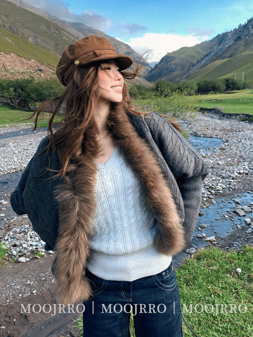 美式辣妹毛毛开领长袖外套女秋高级设计感小个子宽松显瘦休闲上衣