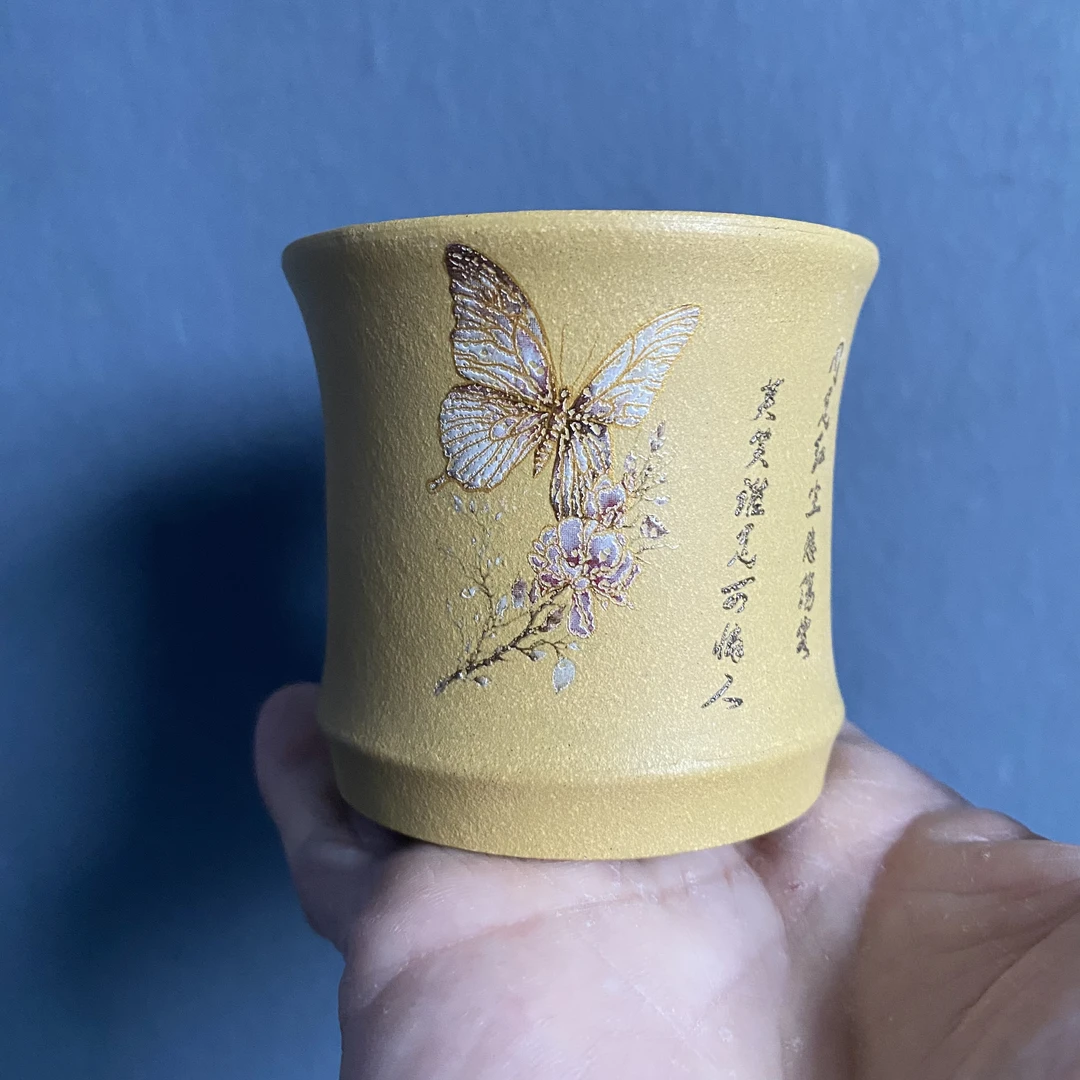 宜兴原矿紫砂 段泥手工珐琅彩工艺主人杯 容量150cc 薄胎 精美