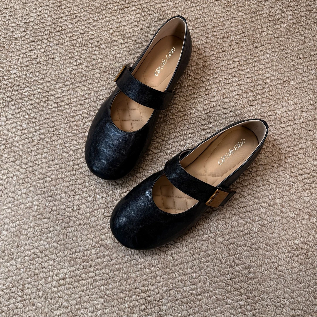 2PEELOE方圆头春季妈妈鞋百搭法式粗跟浅口玛丽珍鞋中跟单鞋