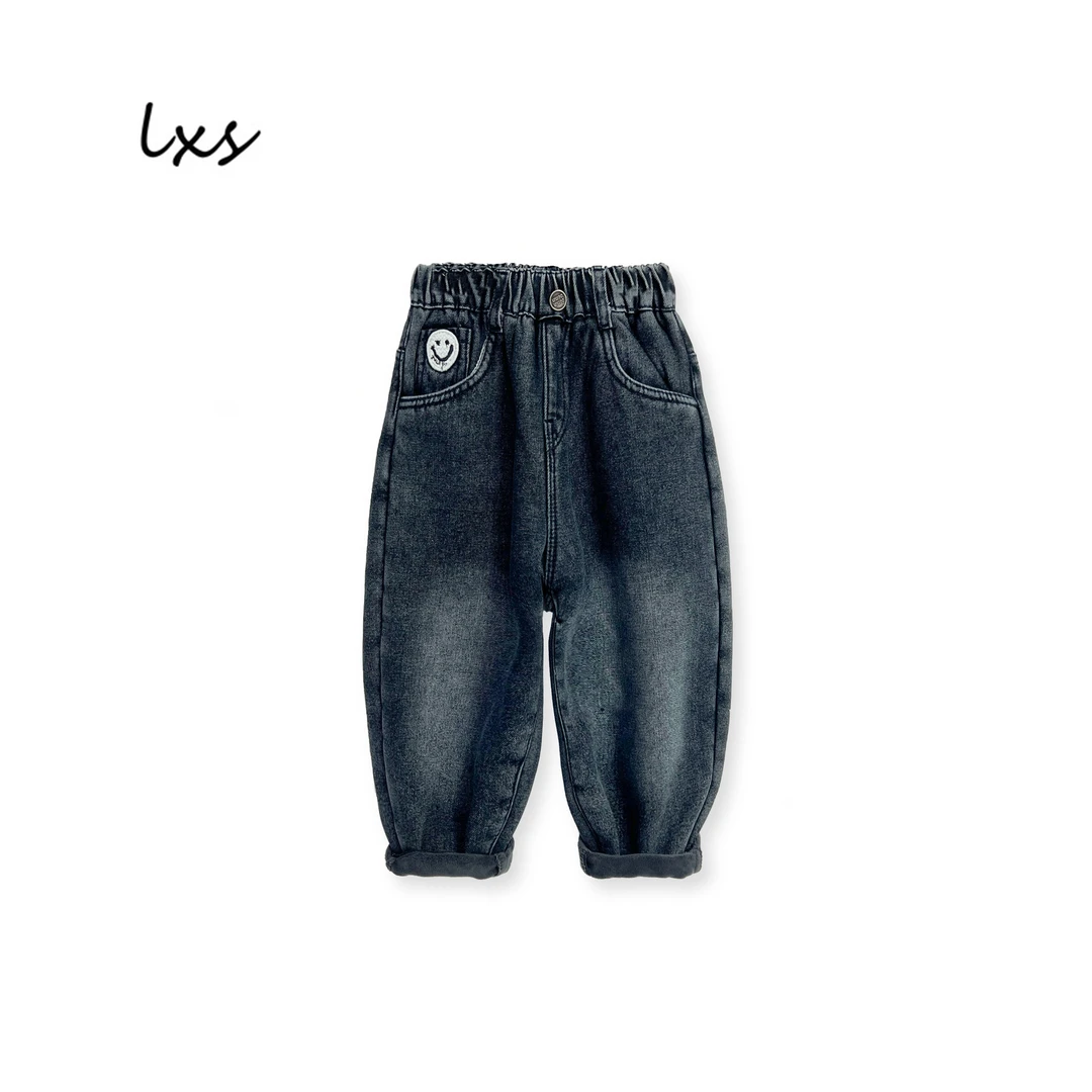 童装冬季加绒牛仔裤2024儿童韩版宽松百搭洋气潮款水洗牛仔A52229