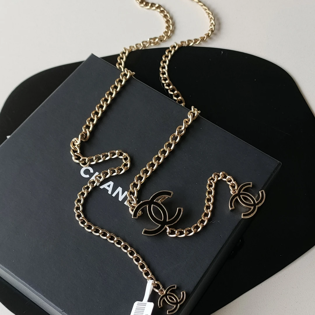 95新 Chanel/香奈儿 Azul-13V黑金珐琅双C腰链43898