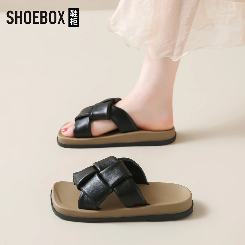 SHOEBOX鞋柜厚底凉拖鞋女夏外穿2025新款勃肯凉拖鞋罗马沙滩凉鞋