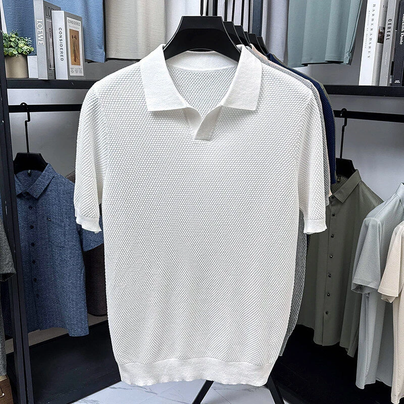 【高品质 纯棉】菠萝纹POLO衫剪刀领短袖翻领透气男士T恤SC9653-A