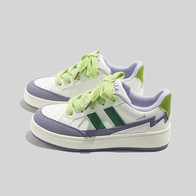 少女时尚百搭厚底小白鞋低帮皮面板鞋学院风2025春季新款运动女鞋