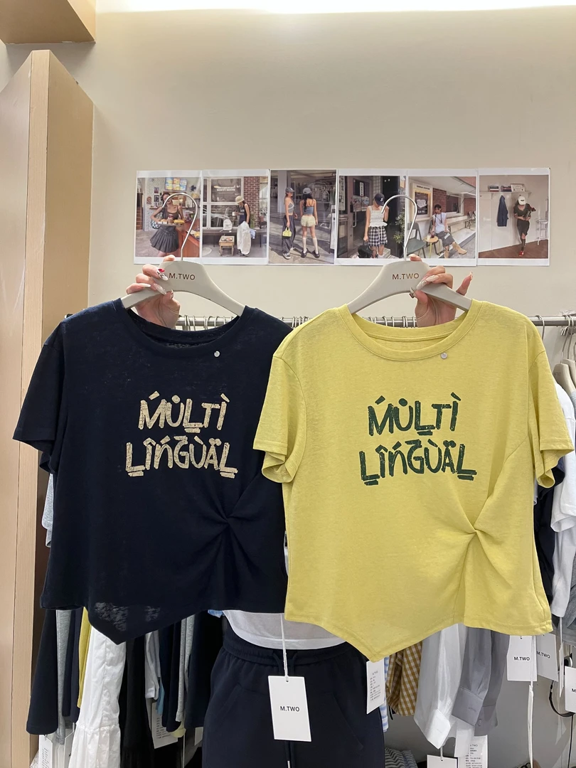 温柔瑶-MTWO#显瘦设计感字母印花短袖#37237