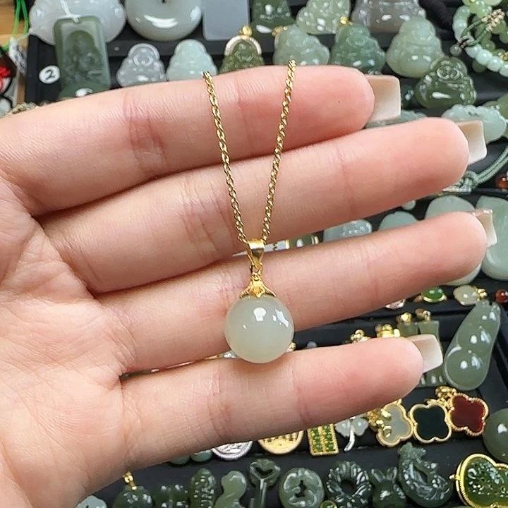 和田玉银S925镶嵌颈饰送链子送绳