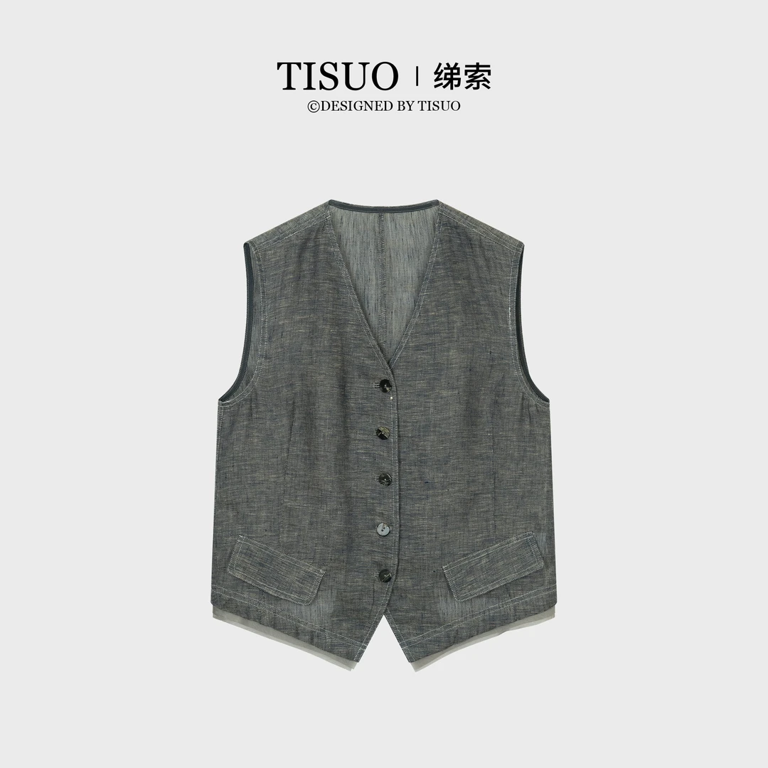 TISUO/绨索‘’海伦私服’‘定制花色亚麻V领马甲TS563063