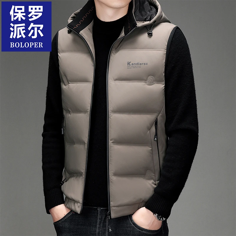 保罗新款秋冬季羽绒马甲男潮流男士连帽坎肩背心保暖冬装男款外套