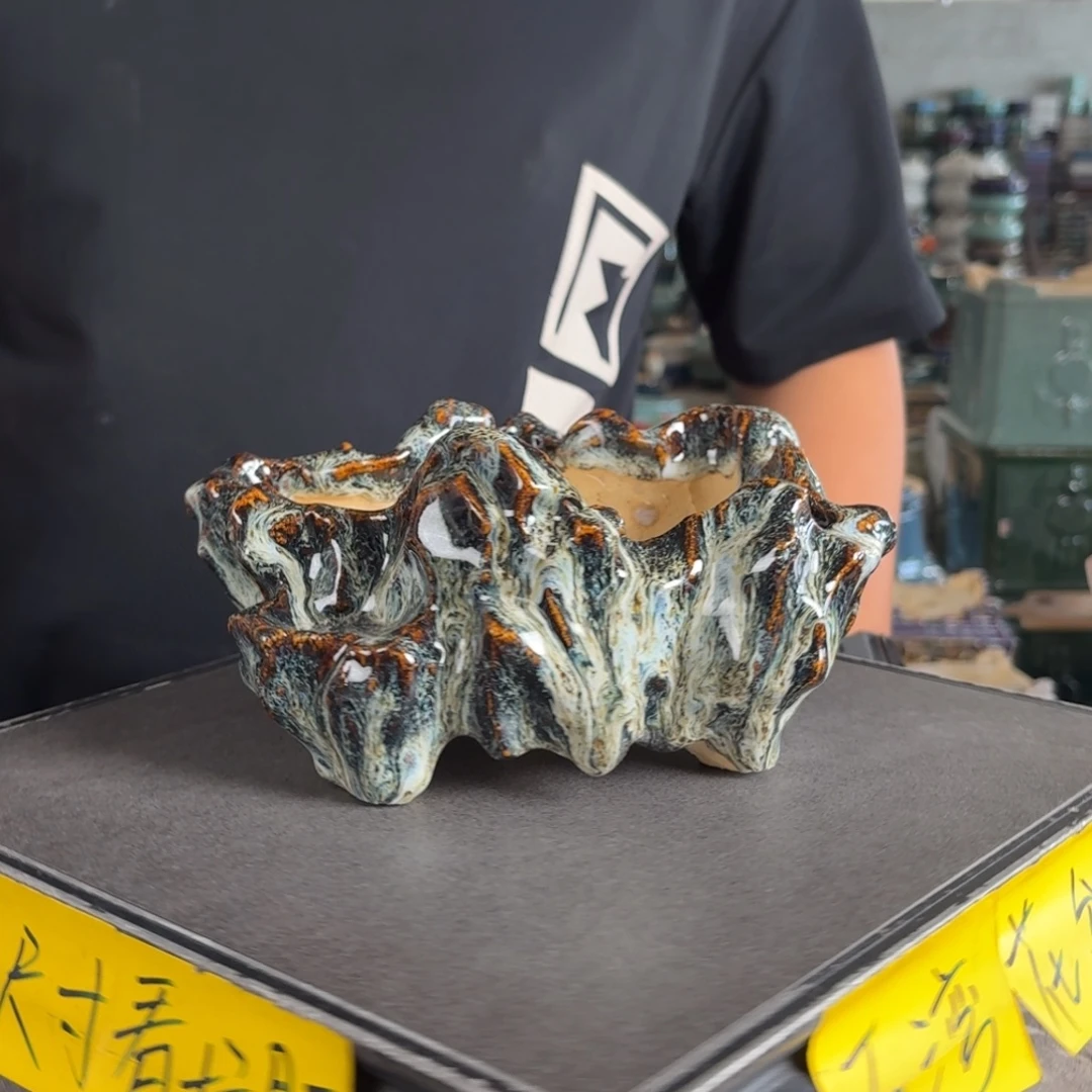 。一风堂石湾花盆 卸窑痕迹 内18*9*5