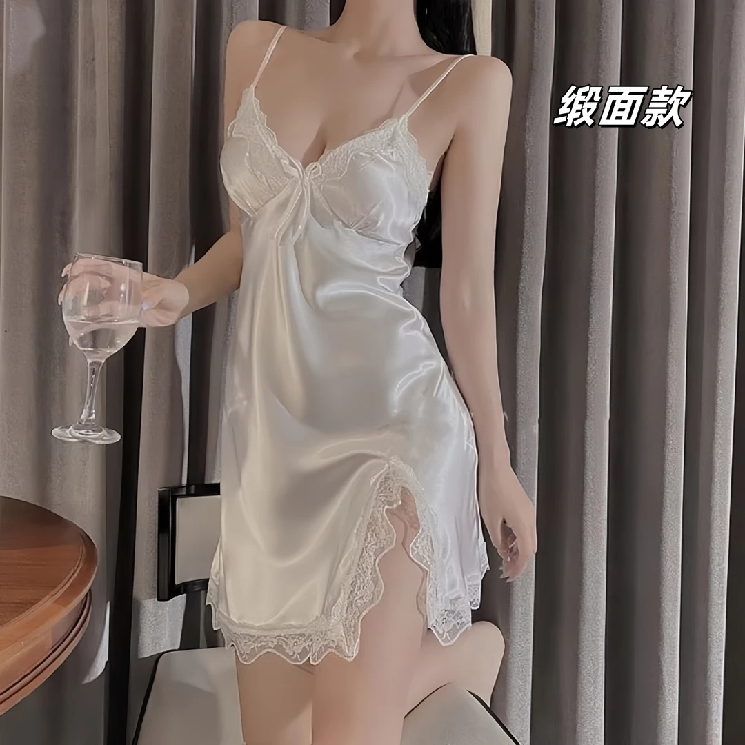 私房新款蕾丝性感睡衣女缎面纯欲吊带睡裙火辣性感家居服包邮