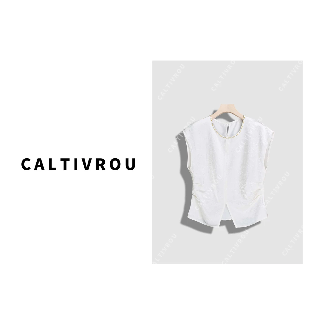 Caltivrou醋酸衬衫女小个子高级感衬衣内搭气质设计感上衣Y17306