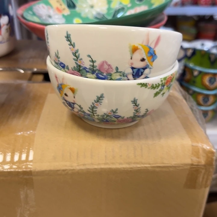 陶瓷娄****店清仓南瓜兔5英寸饭碗2只