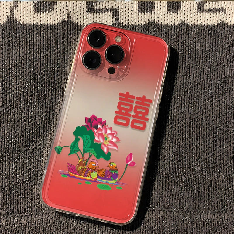 复古囍字鸳鸯适用于华为/苹果17/16/13promax手机壳12/11/xr/xs防
