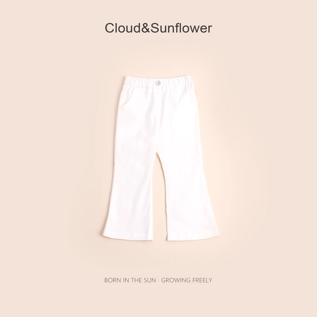 【云朵小葵】女童夏季纯色一粒花苞扣洋气喇叭裤休闲裤990958