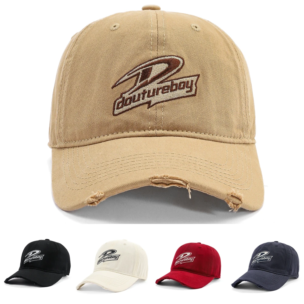 帽子新款休闲情侣破洞棒球帽刺绣男女韩版字母鸭舌帽显脸防晒潮流