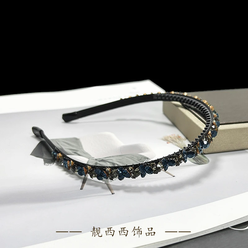 【LXX靓西西】234蓝色简约百搭满钻气质带齿发箍