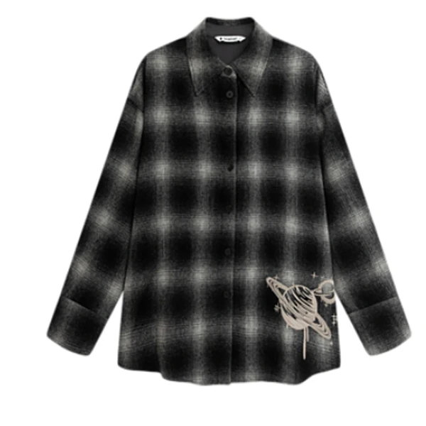 播长袖毛呢宽松保暖休闲衬衣时尚衬衫BDQ4CD1419