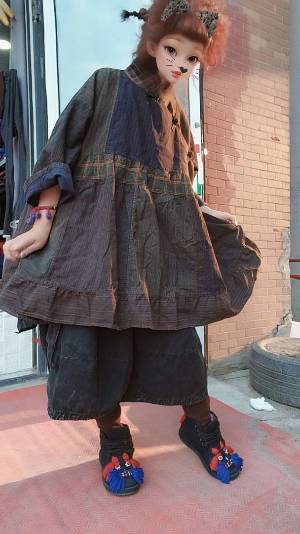 无吊牌磨白做旧老布双层荷叶边娃娃服直播间自选色